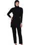 Long Sleeve Solid Color Piping Flexible Full Hijab Swimsuit 7550 Black Plus Size - 2