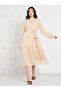 Dobby High Neck A-Line Midi Dress