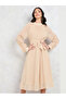 Dobby High Neck A-Line Midi Dress - 2