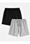 Unisex Black-Grey 2-Piece Basic Oversize Comfortable Fit Combed Cotton Shorts