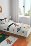Retro Green Cream Spacecraft Patterned Single Baby Kids Bedding Set - 2