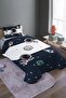 Navy Blue Space and Little Astonaut Patterned Single Pique Set and Bedspread - 2