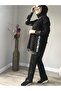 Black Tracksuit Set with Letter Stripe Detail
