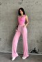 Pink Elastic Slit High Waist Sweatpants - 4