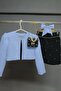 Girls' Stone Embroidered Skirt Suspender Combed Cotton Blouse and Blue Blazer Jacket Skirt Suit - 2