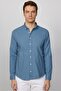 Men's Slim Fit Slim Fit Long Sleeve 100% Cotton Linen Texture Buttoned Lapel Indigo Shirt - 3