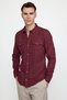 Men's Slim Fit Slim Fit Long Sleeve 100% Cotton Linen Texture Double Pocket Sports Lapel Burgundy Shirt - 2