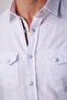White Slim Fit Shirt - Long Sleeve, 100% Cotton Linen, Double Pocket Piping - 4