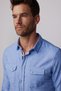 Men's Blue Slim Fit Shirt - Long Sleeve, 100% Cotton Linen, Double Pocket Piping - 3