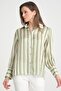 Women's Balloon Sleeve Gather Detailed Oversize Striped Satin Shirt - 2