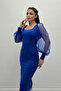 Crepe Fabric Square Collar Pencil Dress - Cobalt Blue - 4