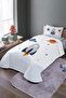 Rocket and Space Patterned Single Pique Set and Bedspread