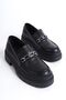 Women's Buckle Detailed Saddled Loafer Shoes Daily Moccasin Stylish and Stylish Sole