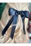 Trendy luxury design layered satin thin ribbon dangling bow with automatic clip buckle, black. - 2