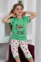 Girl's Short Sleeve Capri Bicycle Collar Cherry Printed Green Color Pajama Set - 2