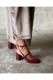 Lady Burgundy Patent Leather 7 cm Thick Heeled Mary Jane Blunt Square Toe Open Back Comfortable Shoes - 3