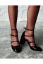 Lady Black Patent Leather 7 cm Thick Heeled Mary Jane Blunt Square Toe Open Back Comfortable Shoes - 6