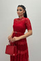 Tulle Fabric Lace Detailed Midi Dress - Red - 4