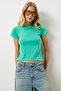 Women's Light Green Crew Neck Basic Sandy T-Shirt EN00611 - 3