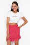 Fuchsia Textured Asymmetric Ruffle Detailed Elastic Waist Flexible Mini Knitted Skirt TWOSS24ET00250 - 3