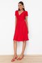 Red Ruffled Double Breasted Closure Skater/Waist Opening Stretchy Midi Knitted Dress Twoss24El01068 - 2
