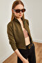 Women's Khaki Zippered Scuba Jacket Ckt- 19000362 - 4