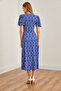 Women's Ethnic Cobalt Blue V-Neck Belted Button Knitted Dress Elb- 19002048 - 5