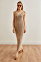 Women's Beige Strap Lined Openwork Knitwear Dress Elb- 19002174 - 3