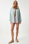 Women's Green Oversize Long Basic Shirt Mx00167 - 3