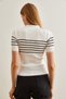 Women's White Striped Polo Neck Stretchy Blouse Blz- 19002651 - 5