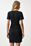 Women's Black Brooch Wrap Collar Mini Woven Dress De00032 - 5