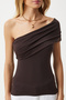 Women's Brown Single Shoulder Gathered Knitted Blouse DZ00112 - 2