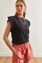Women's Black Sleeve Detail Cotton T-Shirt Tsh- 19000819