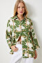 Women's Green Patterned Textured Oversize Ayrobin Viscose Shirt Oh00056 - 3