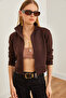 Women's Bitter Brown Zippered Scuba Jacket Ckt- 19000362