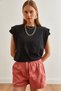 Women's Black Sleeve Detail Cotton T-Shirt Tsh- 19000819 - 6