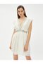 Sleeveless Mini Dress V Neck Jewelled Bow Detail