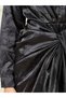 Satin Jacquard Print Tie Up Detail Shirt Midi Dress - 3