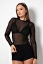 Black Tulle Sheer Blouse and Lace Bralet Set - 619 - 3