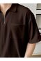 Men's Oversize Zip-Up Polo Neck Waffle T-Shirt Polo Neck Tee Shirt - 2