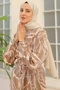 4037 Belted Patterned Dress Milk Coffee - 2