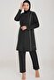 Women's Front Zipper Black Parachute Fabric Fast Drying Full Covered Hijab Swimsuit - 2
