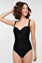 Black Basic Shirred Swimsuit - Abdominal Gathering, Lycra and Gathered - 4
