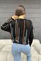 Women's Black Stripe Detailed Openwork Knitwear Blouse - 6
