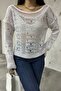 Women's White Boat Neck Openwork Knitwear Blouse 2454 - 4