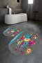 Digital Printed Non-Slip Washable Elephant Pattern Oval Bathroom Set Toilet Seat Set - 5