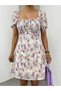 Women's Floral Print Square Neck Breast Tie Lined Chiffon Midi Dress - 2