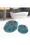 Digital Printed Non-Slip Base Washable Oval Double Bathroom Mat Toilet Seat Set, V-O-KLOZET-35-BLUE, - 2