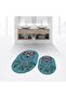 Digital Printed Non-Slip Base Washable Oval Double Bathroom Mat Toilet Seat Set, V-O-KLOZET-35-BLUE,