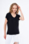 T-Shirt Women's V-Neck Basic Black Color - 7